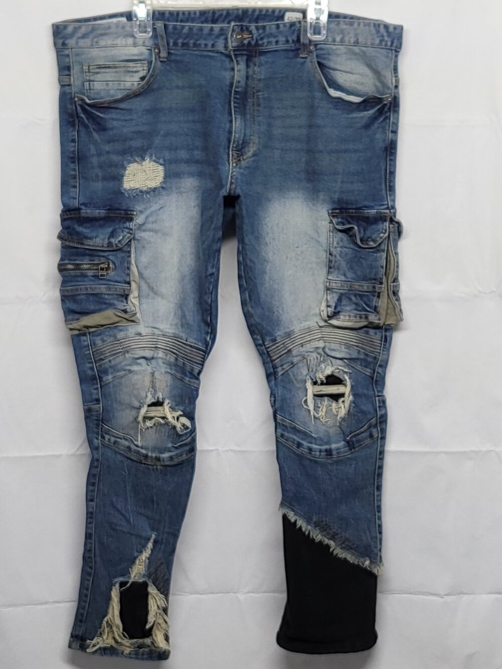 Smoke Rise Jeans Mens 42 X 32 Moto Cargo Ripped Patched Grunge Streetwear